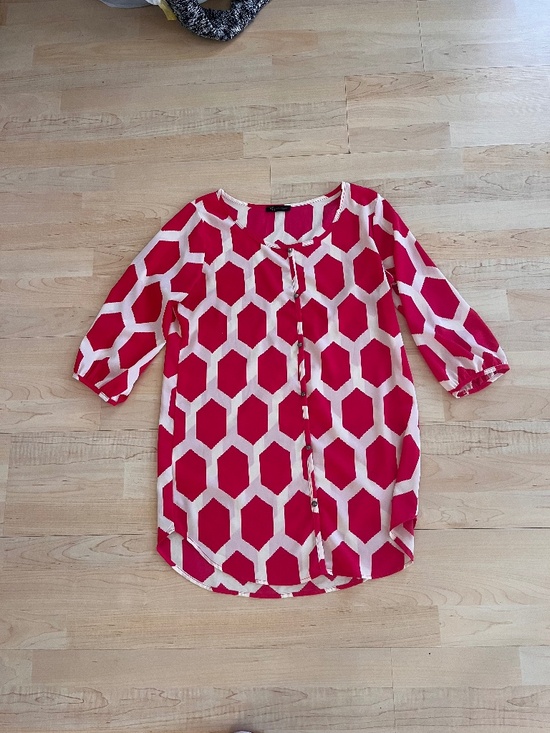 Tops - Women’s K LD Signature Pink & White Retro Blouse Top Shirt Honeycomb Button Down